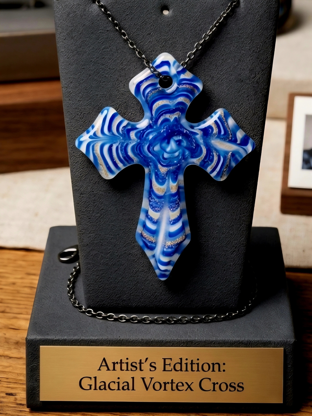 Handmade Blue Glass Cross Pendant